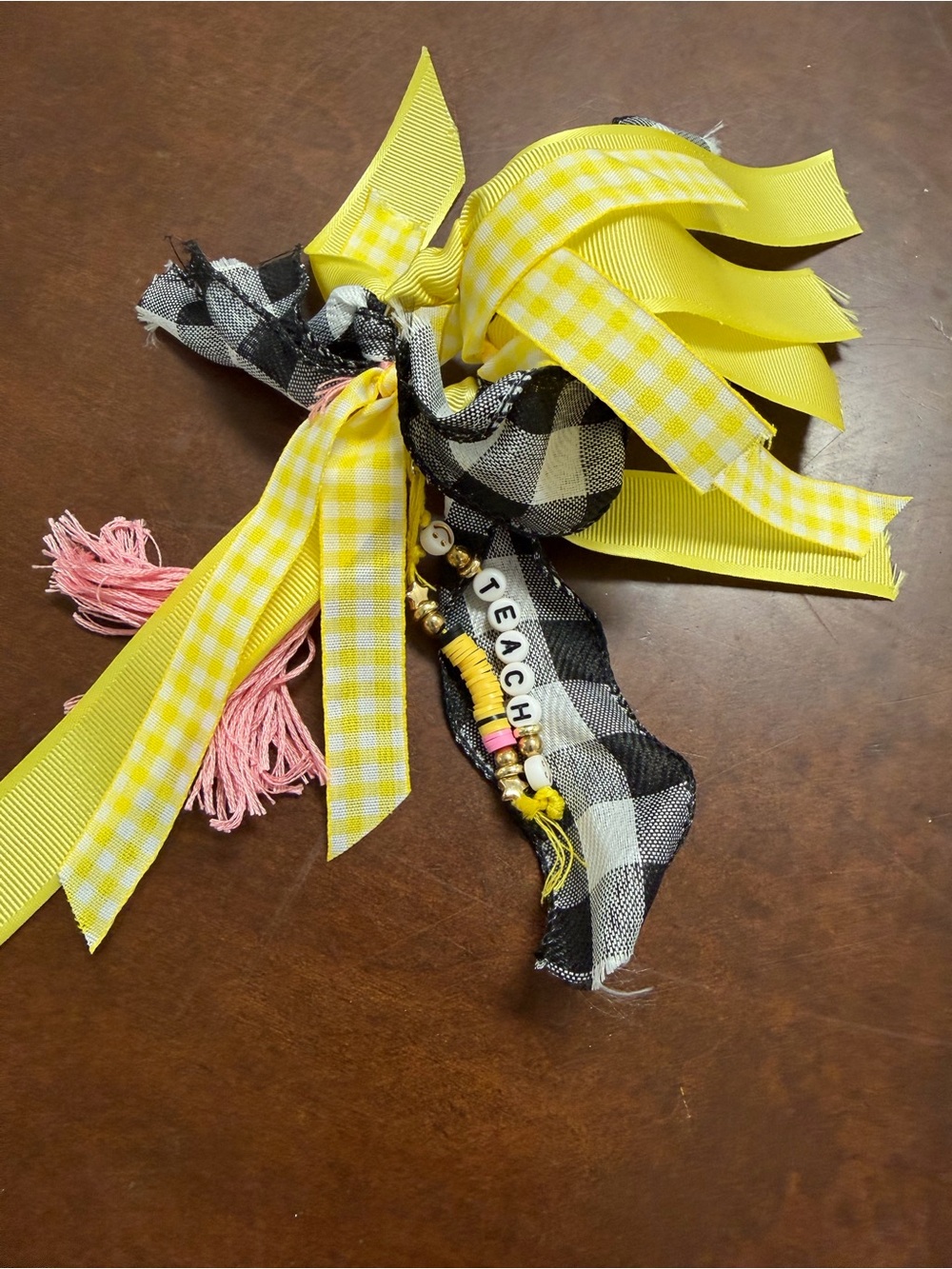 Yellow & Black Gingham Teacher Ribbon Charm